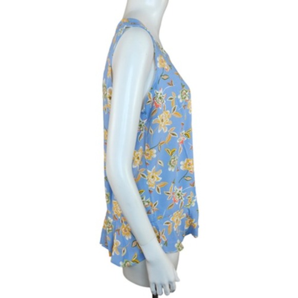 Denim & Co. Printed Sleeveless Tank Top Flutter Bottom Blue Floral X-Small NWOT - Picture 9 of 14